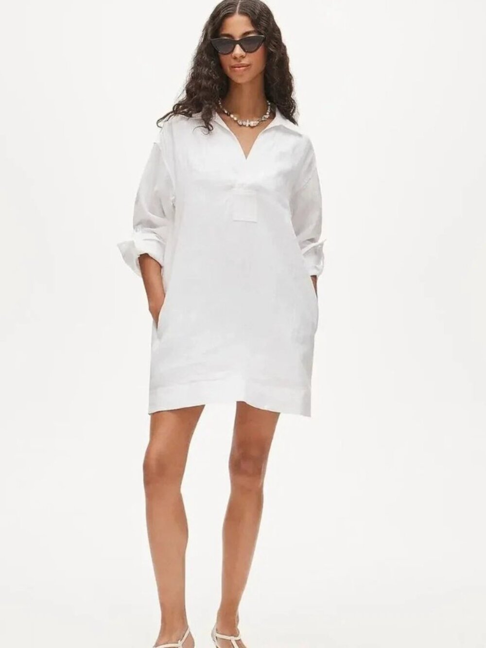 J. Crew V-neck Popover Dress in Linen White